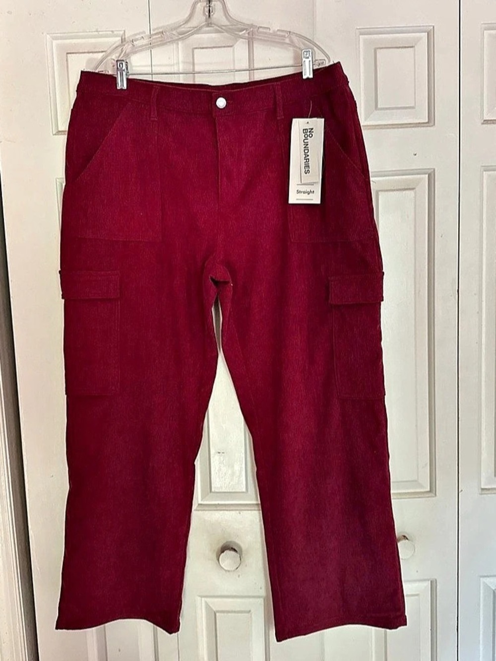 No Boundaries Corduroy Straight Cargo Pants Burgundy XXL (20)